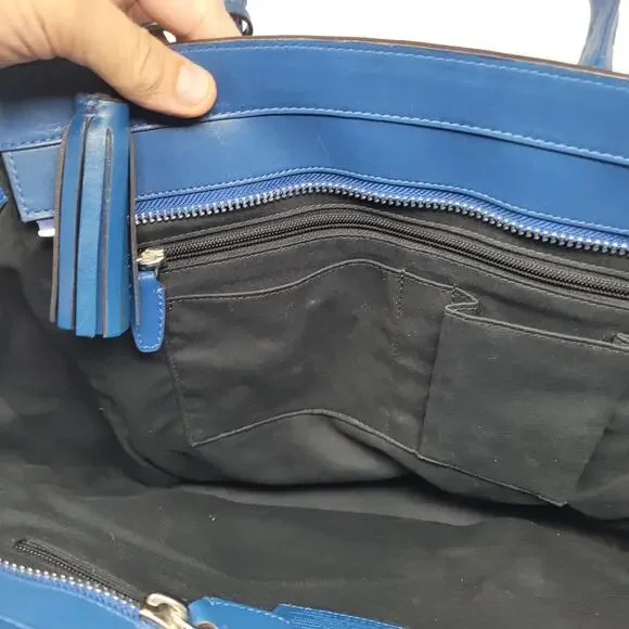 Coach Legacy Tanner Blue Purse Bag Double Handle W Satin Dust Bag Handbag Large